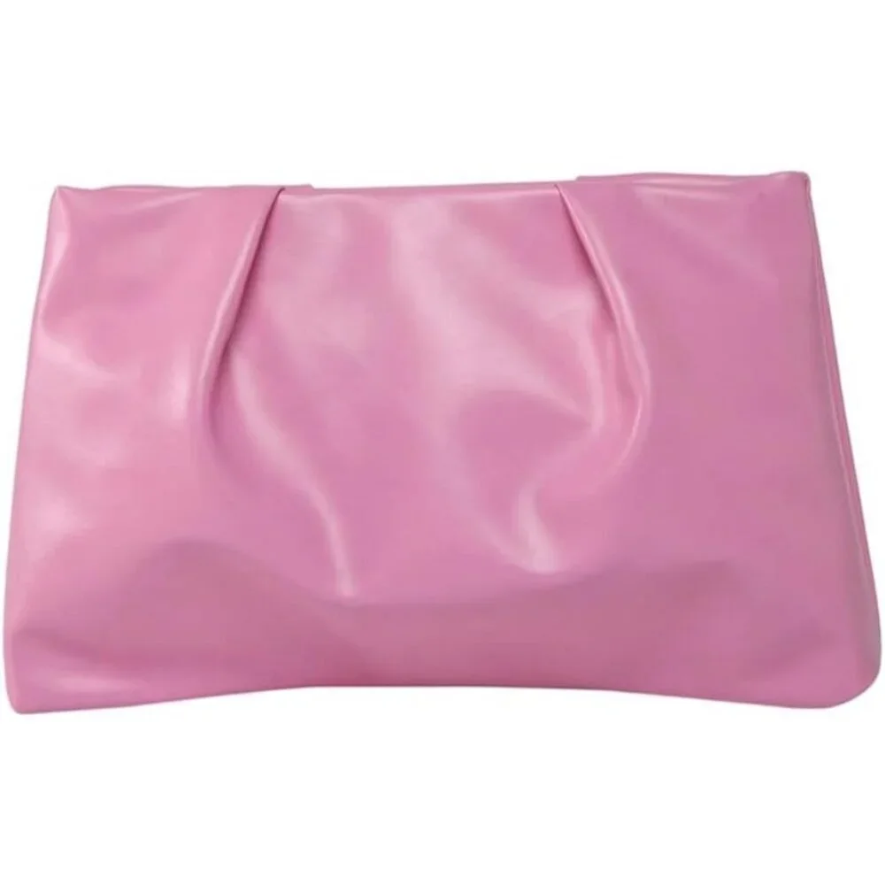 Women's Pink PU Leather Small Zipper Ruched Minimalist Smooth Casual Handbag